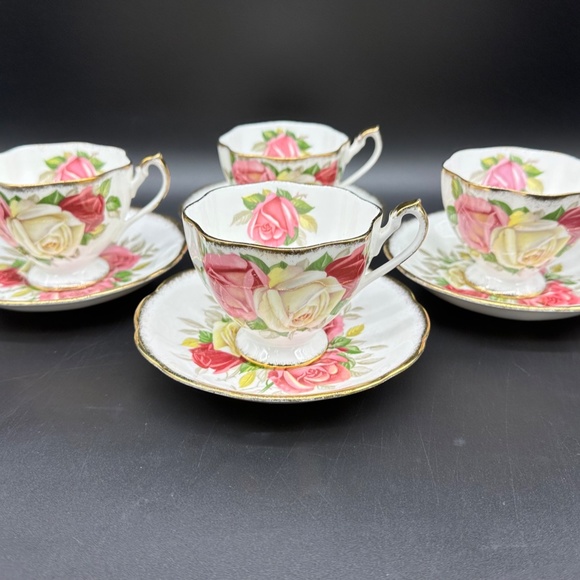 Queen Anne Lady Sylvia Tea Cup Saucer Set(Set of 4) Bone China England - Picture 2 of 7